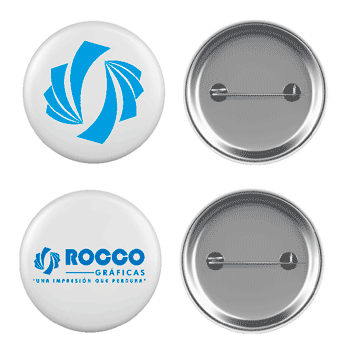 Custom advertising buttons printed at Rocco Gráficas in Medellín
