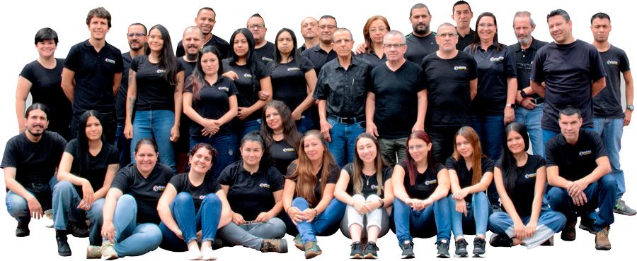 The team at Rocco Gráficas lithography print shop in Medellín
