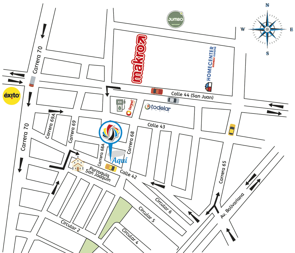 Map with landmarks to reach the Rocco Gráficas lithography in Medellín